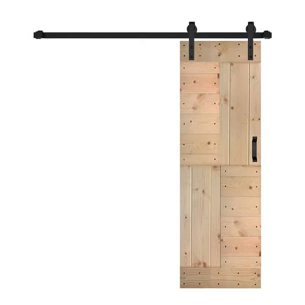 ISLIFE S Series 30 in. x 84 in. Unfinished DIY Solid Wood Sliding Barn Door with Hardware Kit
