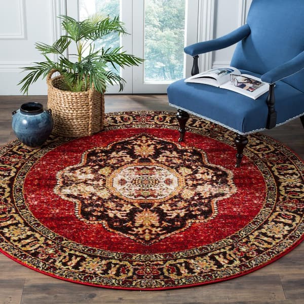 Vintage Hamadan Red/Multi Doormat 3 ft. x 3 ft. Border Medallion Round Area Rug