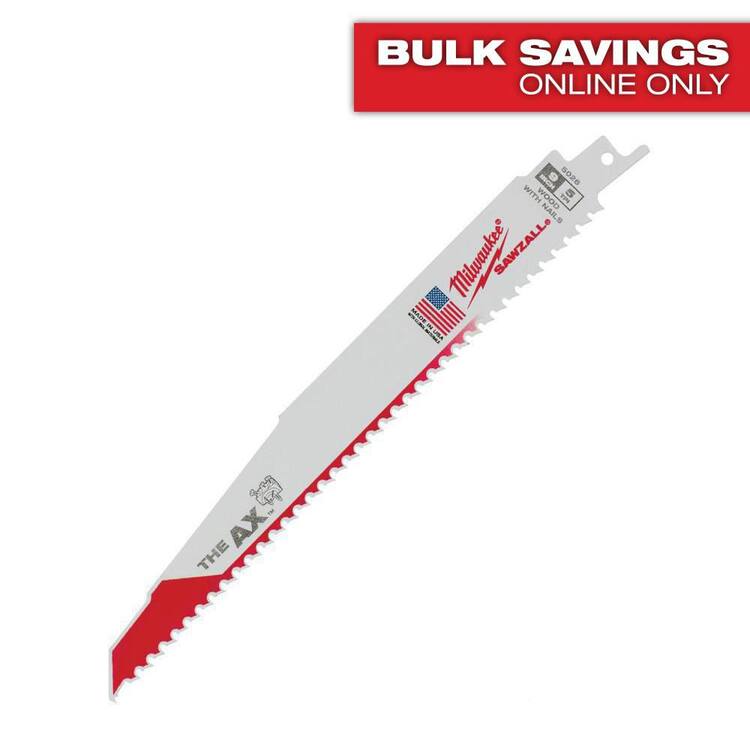 Milwaukee 9 in. 5 TPI AX Nail-Embedded Wood Cutting SAWZALL Reciprocating Saw Blades (5-Pack)