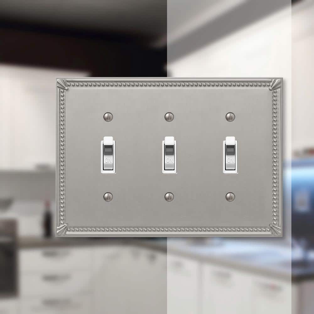 Amerelle Brushed Nickel 3-Gang Metal Toggle Wall Plate