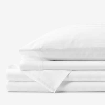 Company Cotton Dobby Stripe Wrinkle-Free Sateen White Cotton Full Sheet Set
