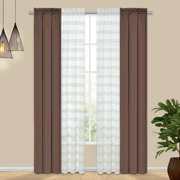 Tribeca Brown Polyester 26 in. W x 84 in. L Rod Pocket Room Darkening Curtain Set of 4 Panels