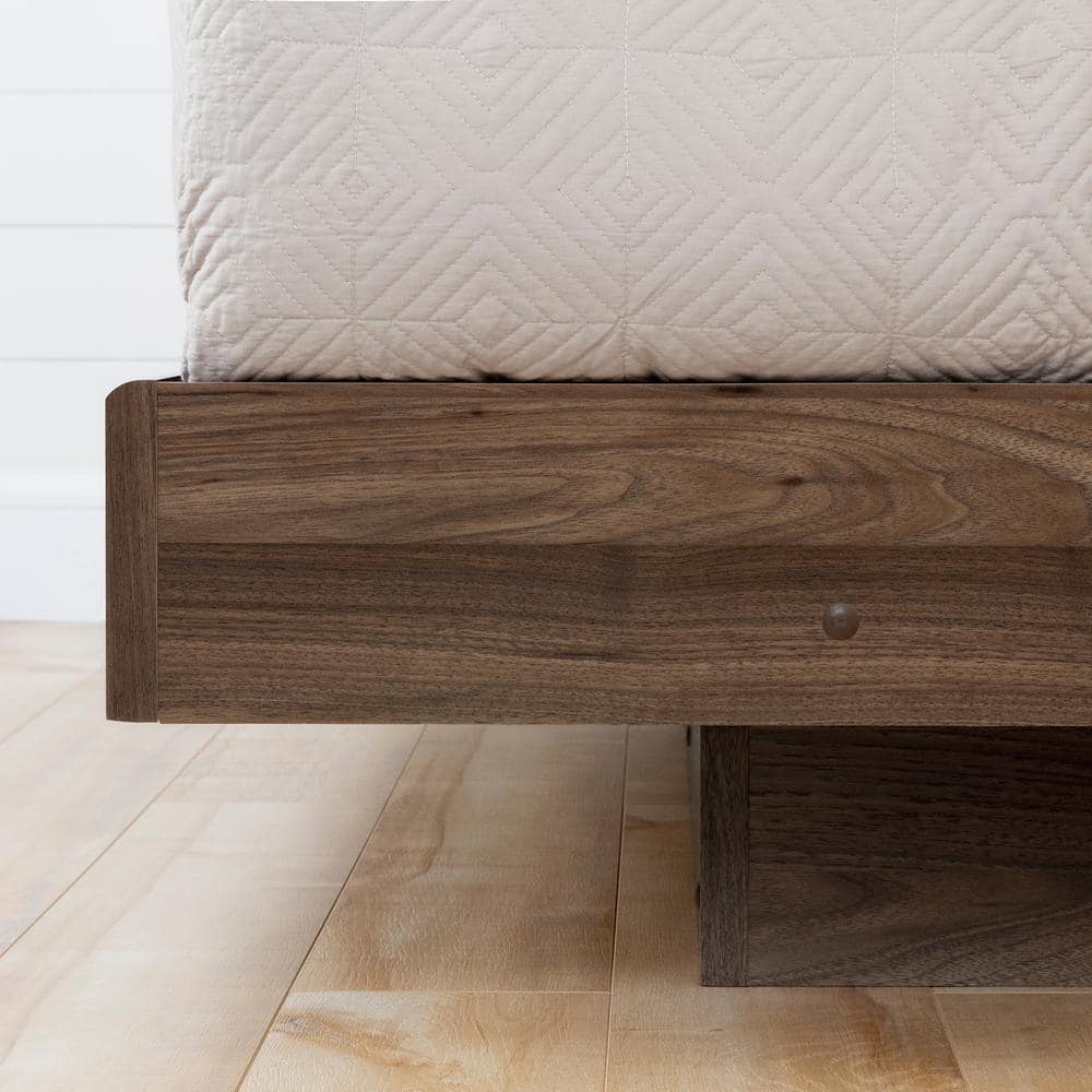 Queen Natural Walnut and Matte Black Floating Platform Bed