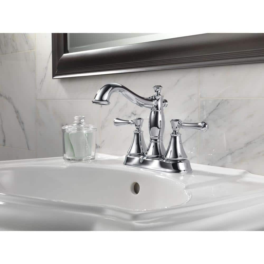 Elegant Classic Chrome Centerset Bathroom Faucet with Metal Handles