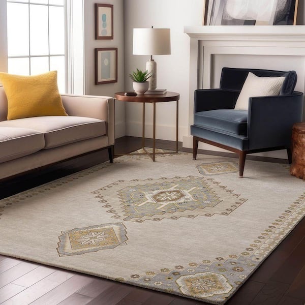Mayfield Premium Machine Washable Abstract AMF1014 Ivory 10 ft. x 14 ft. Area Rug