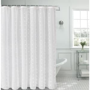 Snowball 72 in. Linen Look Fabric Shower Curtain