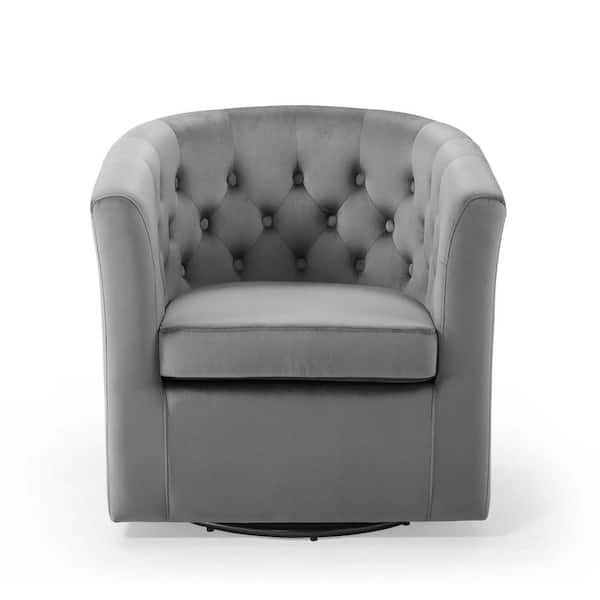 MODWAY Prospect Light Gray Tufted Performance Velvet Swivel Armchair