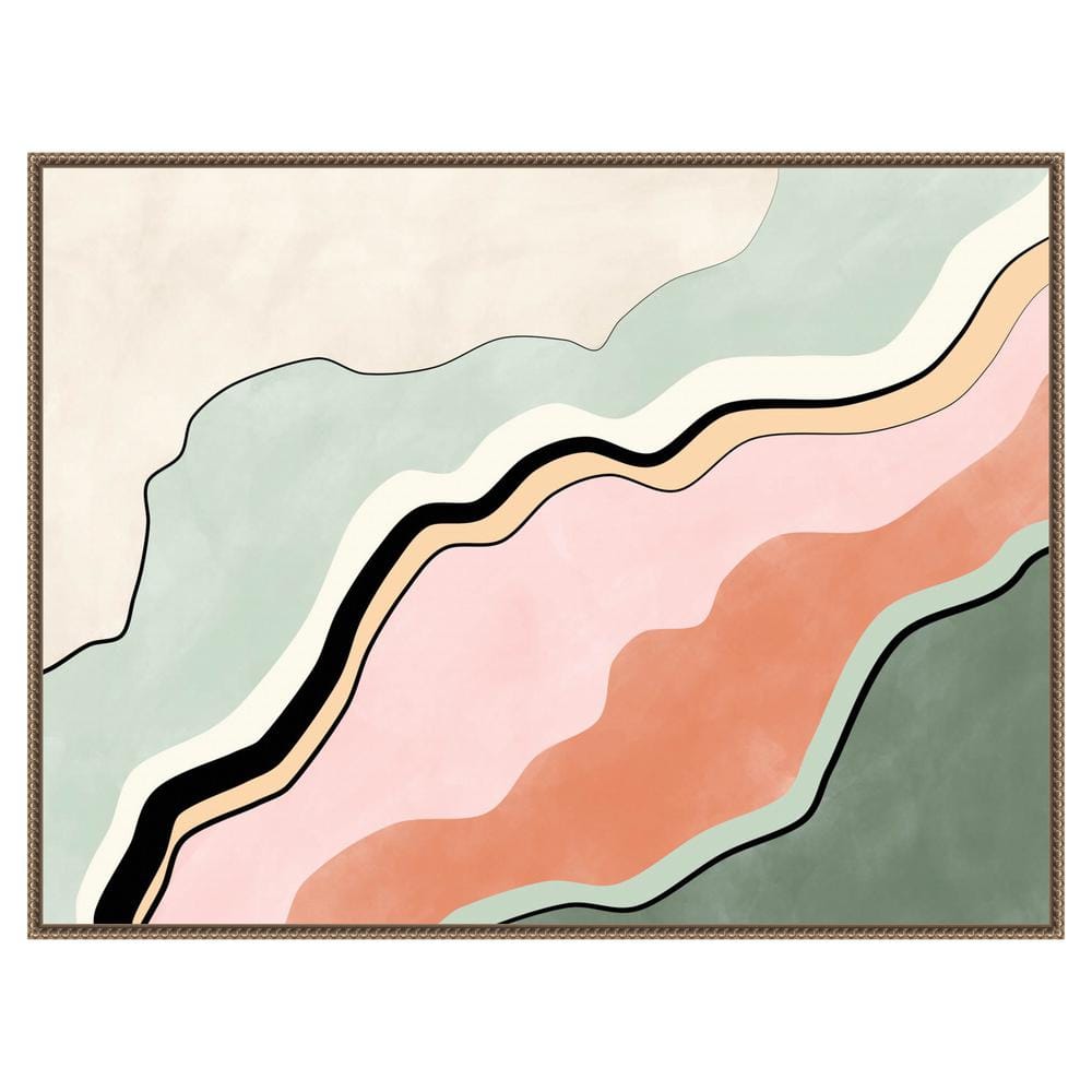 Pink and Green Abstract Canvas with Beaded Frame, 42"x32"