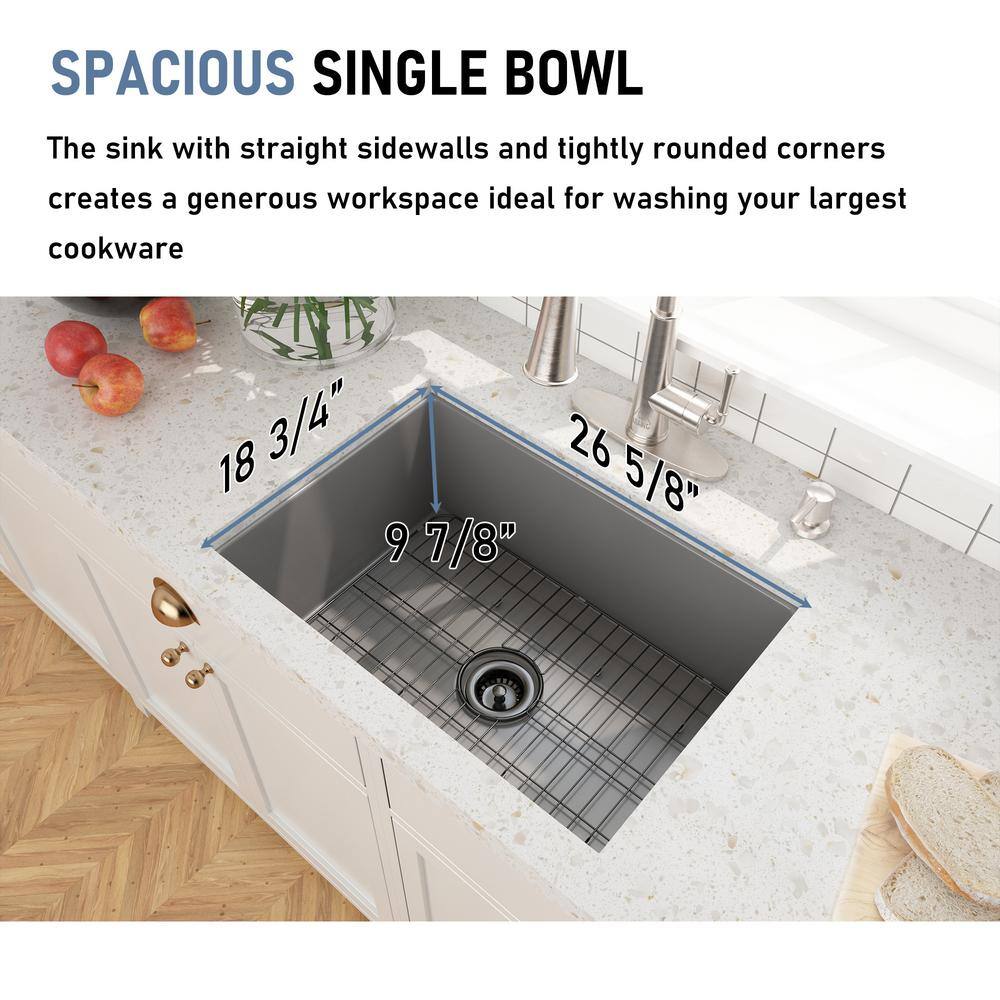 Matte Gray Fireclay 27" Single Bowl Undermount Kitchen Sink
