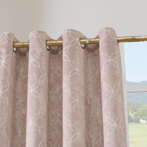 Lyndale Decor Blush Geometric Thermal Blackout Curtain 50 In W X 95 In L Amelia 95 Bh The Home Depot