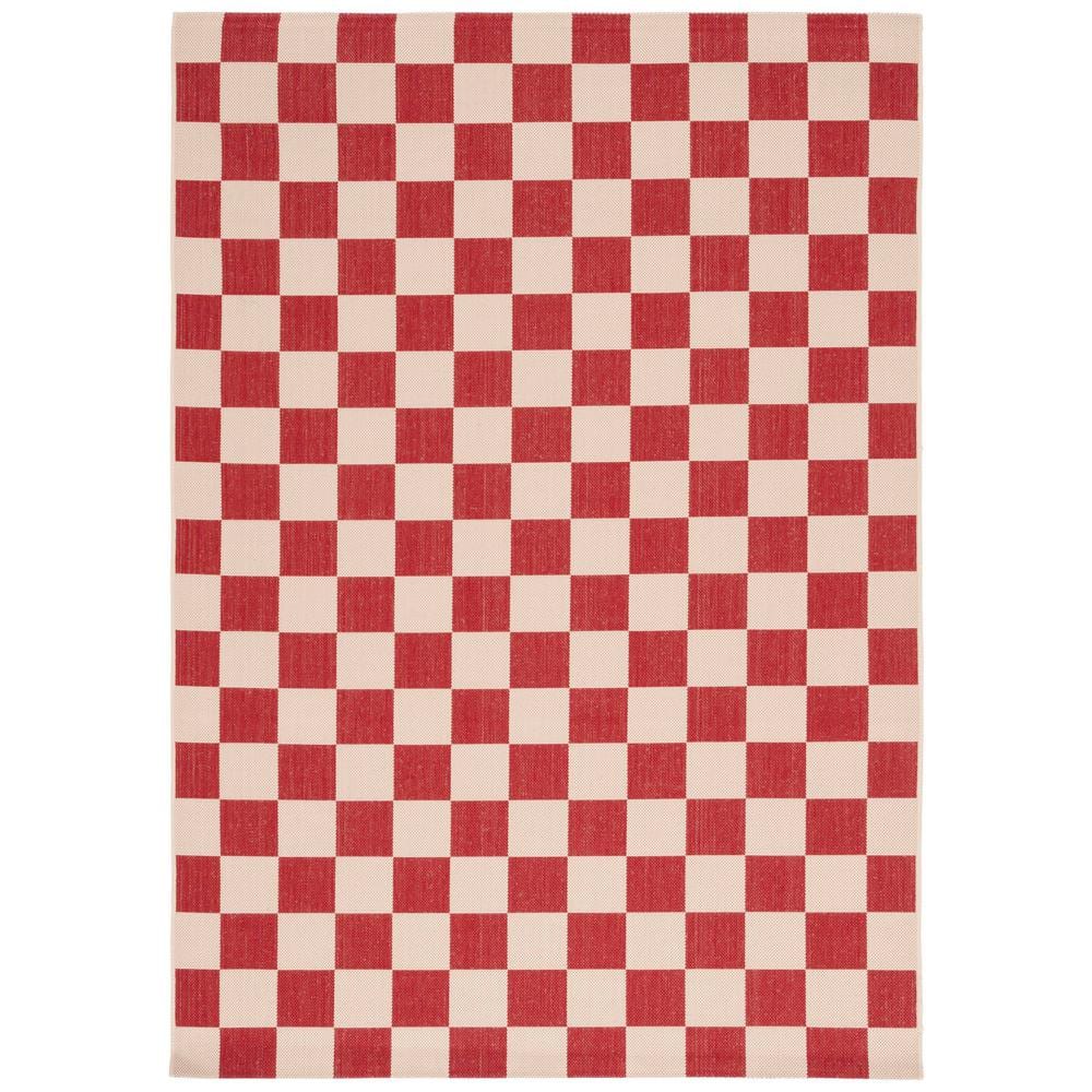 Courtyard Red/Beige 9 ft. x 12 ft. Checkered Indoor/Outdoor Area Rug