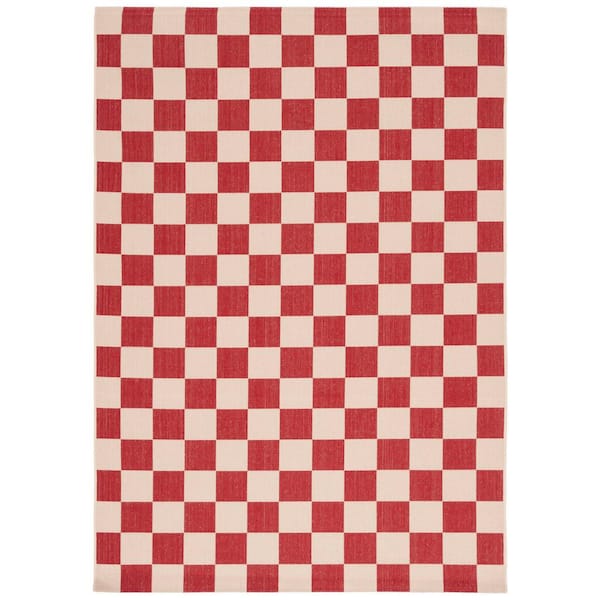 SAFAVIEH Courtyard Red/Beige Doormat 2 ft. x 4 ft. Checkered Indoor/Outdoor Area Rug