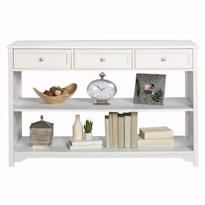 Oxford 47 in. White Rectangle Wood Console Table with 3-Drawers