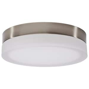 Pi 11 in. Brushed Nickel Transitional Flush Mount with Etched Frosted Glass Shade and Integrated LED
