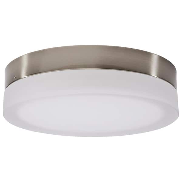 SATCO Pi 11 in. Brushed Nickel Transitional Flush Mount with Etched Frosted Glass Shade and Integrated LED