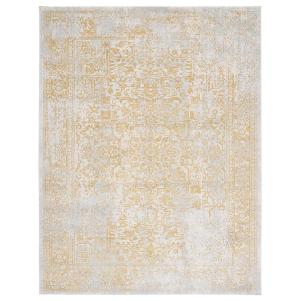Evoke Ivory/Gold 9 ft. x 12 ft. Distressed Border Medallion Area Rug