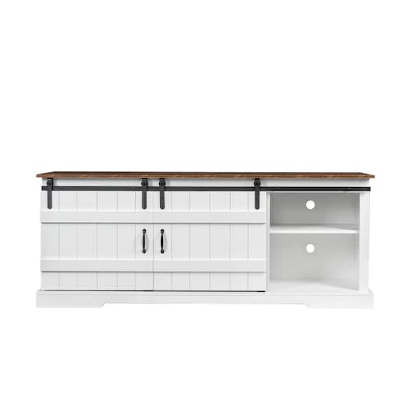 Tidoin 70.87 in. W White TV Stand Fits TVs up to 80 in. with 2-Doors and Shlves
