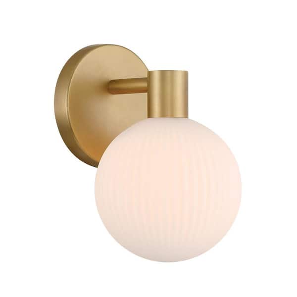 Fenton 6 in. 1-Light Legacy Brass Vanity Light with White Striped Glass Shades