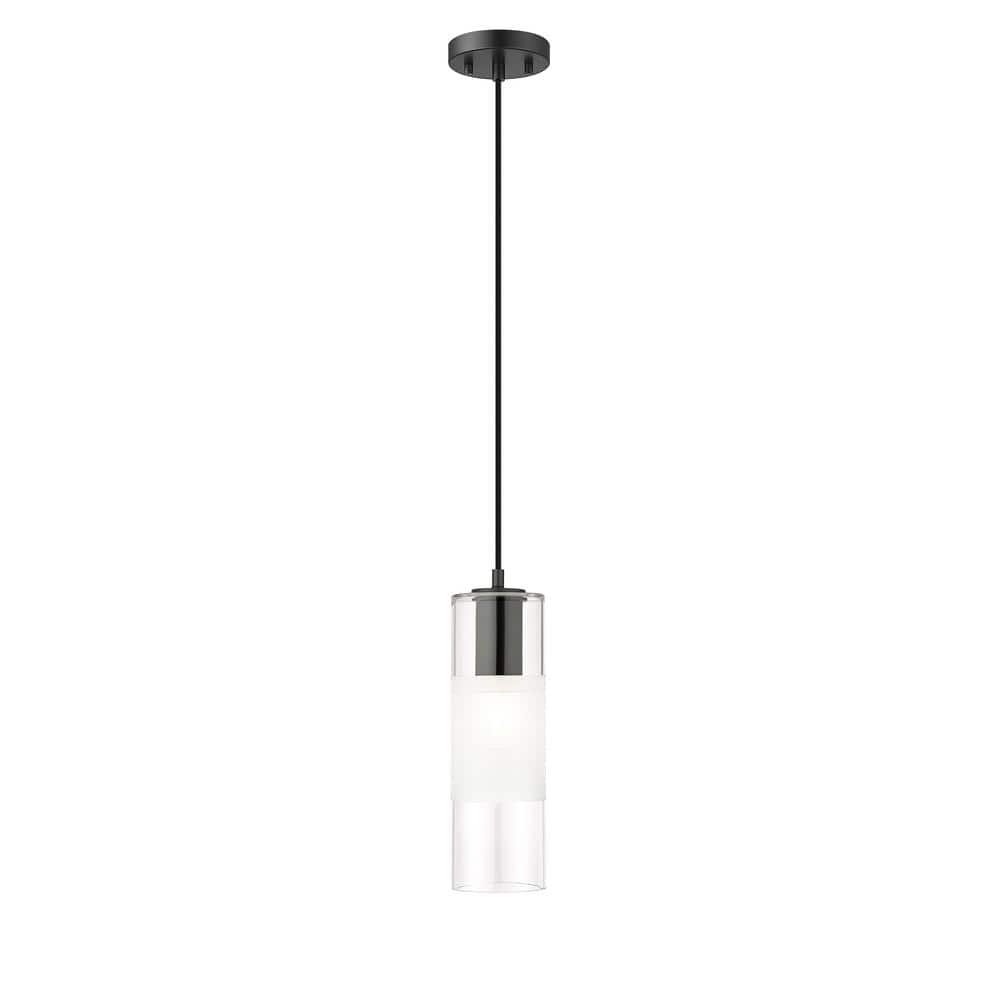 Alton 4.75 in. 1-Light Matte Black Shaded Pendant Light with Clear Plus Fro