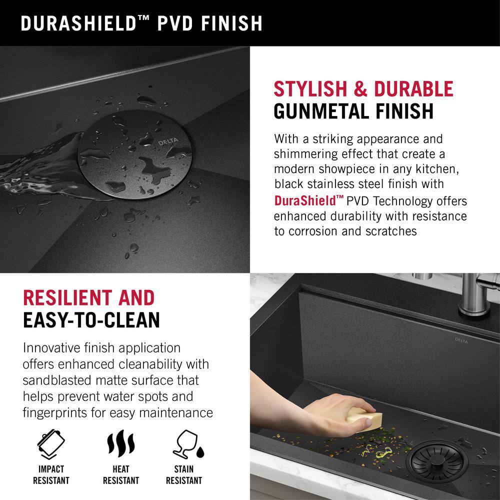 Delta Rivet 30" Black Stainless Steel Drop-In Workstation Kitchen Sink