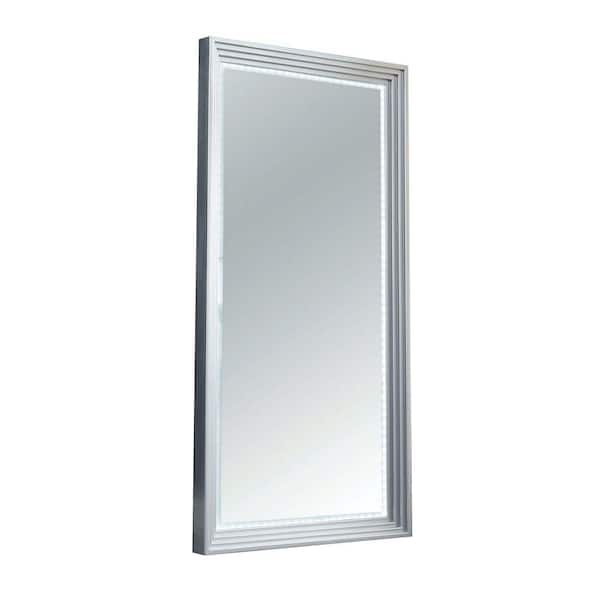 Benjara 35.38 in. x 71 in. Modern Rectangle Wooden Framed Silver Decorative Mirror