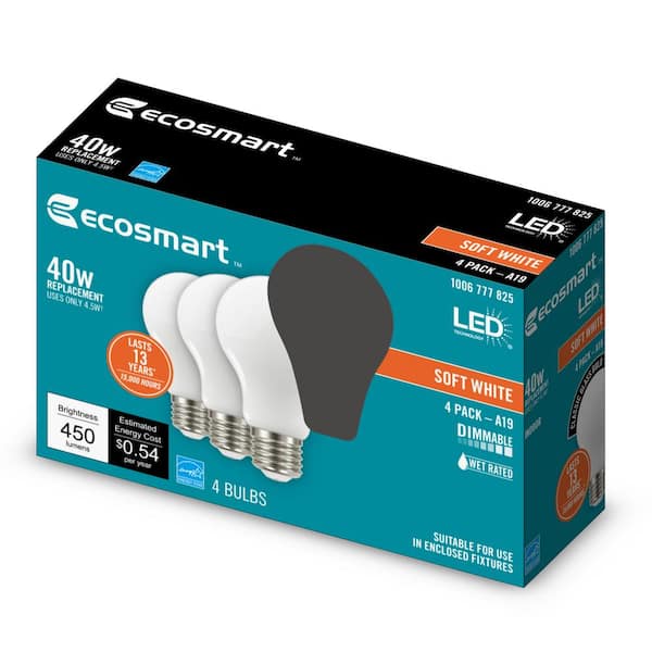 40-Watt Equivalent A19 Dimmable Frosted Glass Filament LED Light Bulb in Soft White (4-Pack)