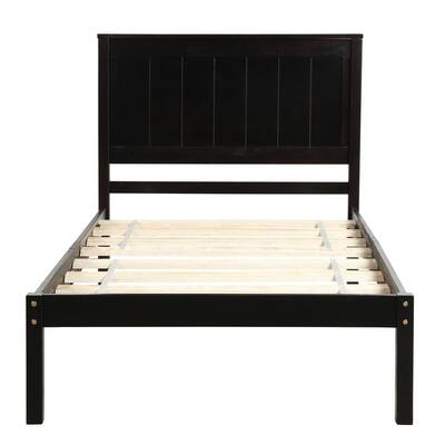 Espresso Wooden Twin Platform Bed Frame, Black Wood Twin Bed Frame With Headboard