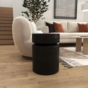 14 in. Black Drum Medium Cylinder Metal End Table