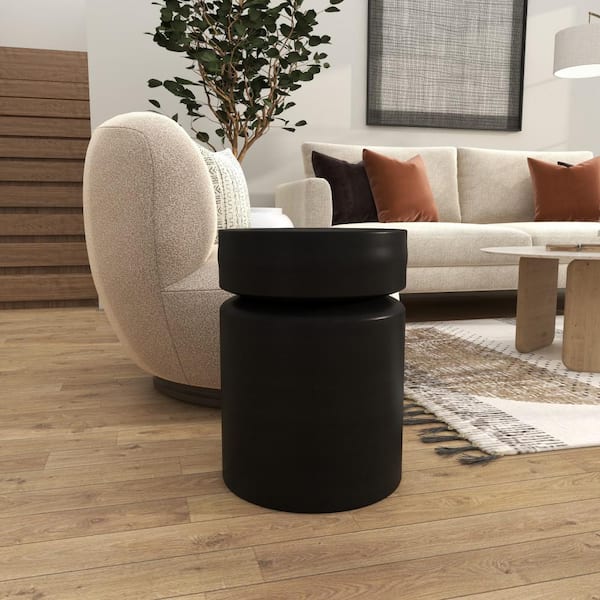 Litton Lane 14 in. Black Drum Medium Cylinder Metal End Table