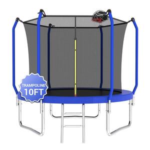 10 ft. Blue Round Outdoor Trampoline with Safety Enclosure and Basketball Hoop