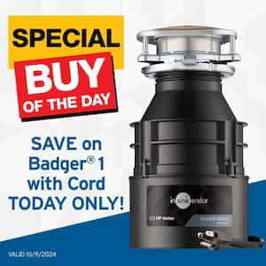 Badger 1 W/C 1/3 HP Continuous Feed Kitchen Garbage Disposal with Power Cord, Standard Series