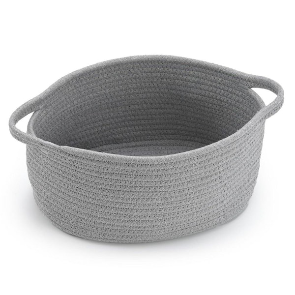 Grey 13 in. x 6 in. Farmhouse Chic Woven Storage Basket, Cotton Decorative Organizer Box (Set of 1)