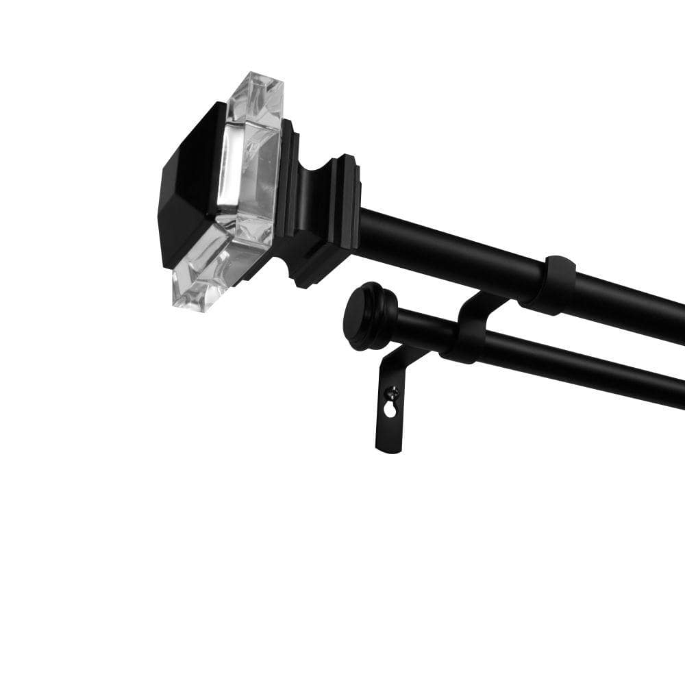 Matte Black Adjustable Double Curtain Rod with Acrylic Finials