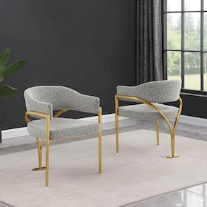 Rory Rich Gray Boucle Fabric Dining Chair Set of 2 with Gold Chrome Base