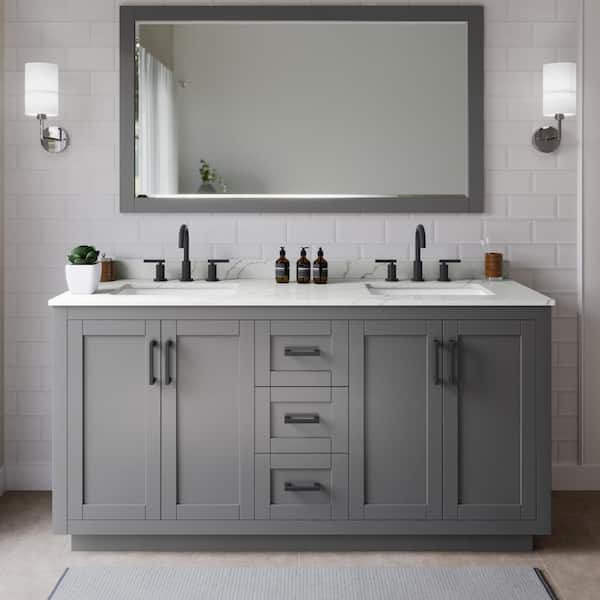 Wyndham Collection Miranda 66 in. W x 22 in. D x 33.75 in. H Double Bath Vanity in Dark Gray with Giotto Quartz Top