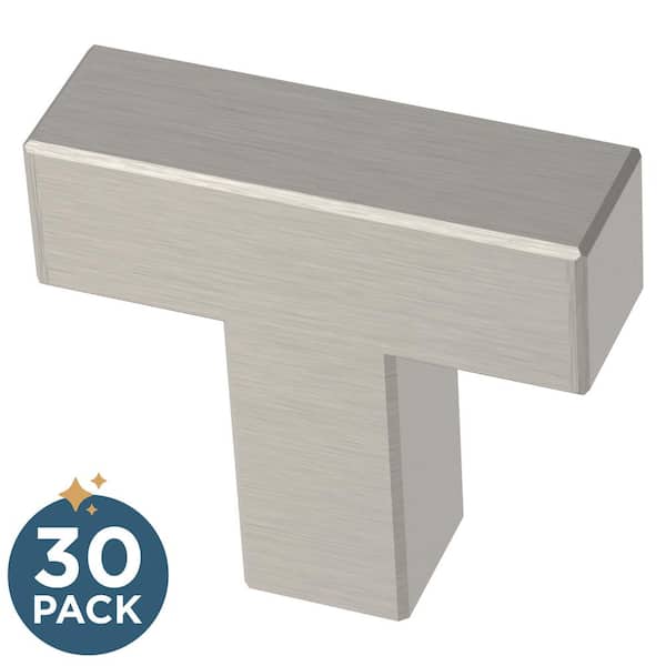 (30-Pack) Simple Modern Square 1-1/4 in. (32 mm) Modern Stainless Steel T-Shaped Bar Cabinet Knobs