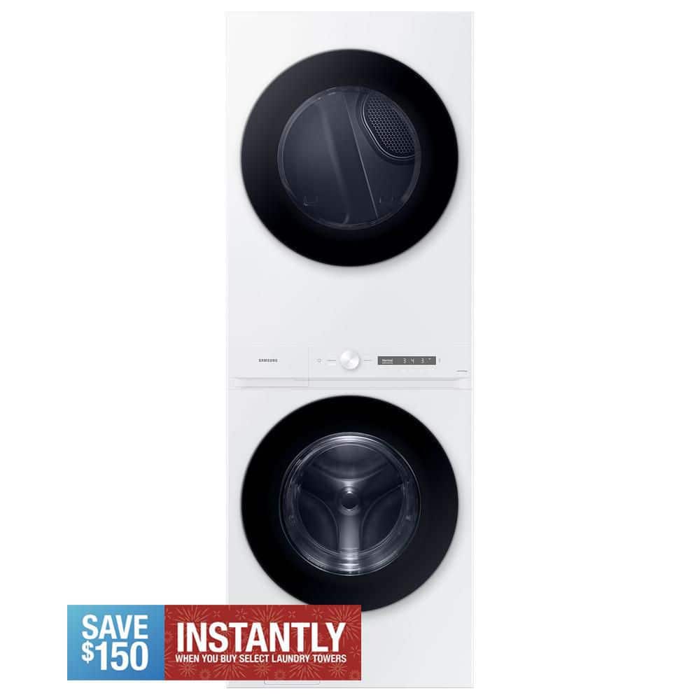 Bespoke 4.6 cu. ft. Capacity Single Unit AI Laundry Hub Washer with Steam Wash and 7.6 cu. ft. Gas Dryer in White