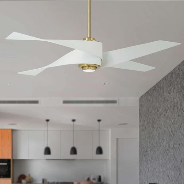 Artemis IV 64 in. Integrated LED Indoor Soft Brass and Flat White Ceiling Fan with Light and Remote Control