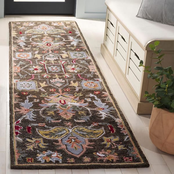 Heritage 2 ft. x 8 ft. Brown/Green Border Floral Runner Rug