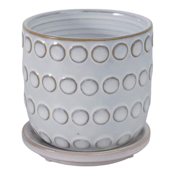 Liv & Skye 5 in. x 5 in. Beige Ceramic Bubbles with Saucer Planter