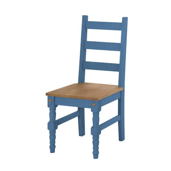 Manhattan Comfort Jay 2-Piece Blue Wash Solid Wood Dining Chair