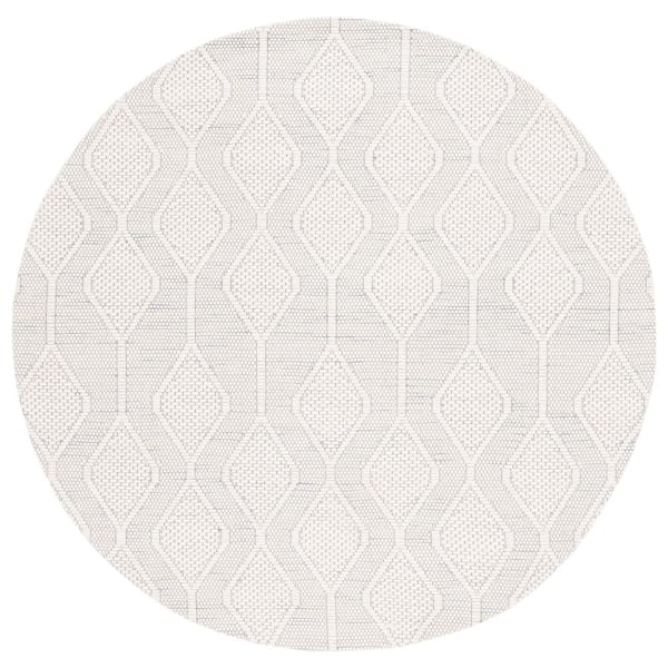 SAFAVIEH Marbella Ivory Blue 6 ft. X 6 ft. Border Geometric Round Area Rug
