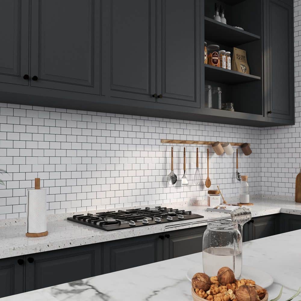 12" x 12" White Vinyl Peel and Stick Subway Tile