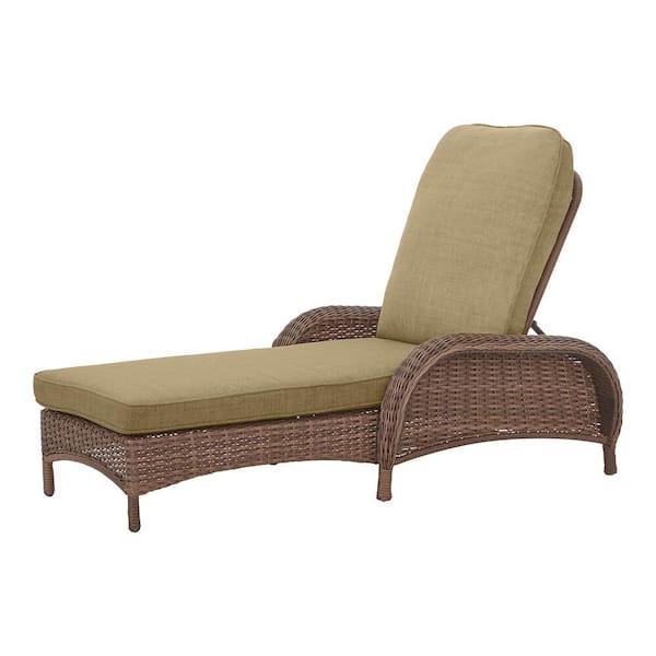 Hampton Bay Beacon Park Brown Wicker Outdoor Patio Chaise Lounge with CushionGuard Toffee Tan Cushions