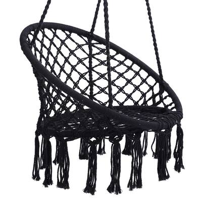 330 lbs. Black Hammock Chair Macrame Swing Max Hanging Cotton Rope