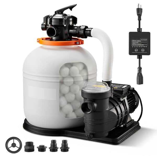 FlashPure 16 in. 1 HP Above Ground Pool Sand Filter Pump with Timer, 4400 GPH