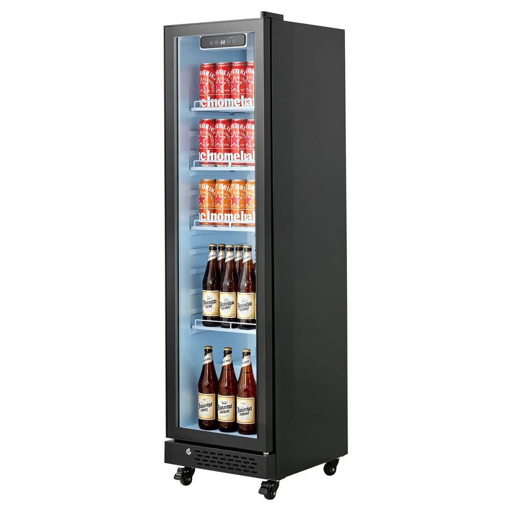 Commercial Merchandiser Refrigerator 6.9 cu. ft. Glass Door 4-Shelves LED Light and Caters Upright Beverage Cooler Black