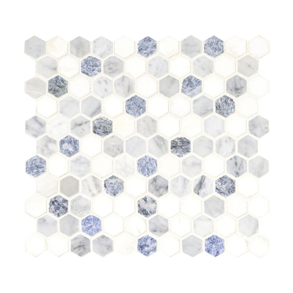 Azula Hexagon Blue and Gray Marble Mosaic Tile
