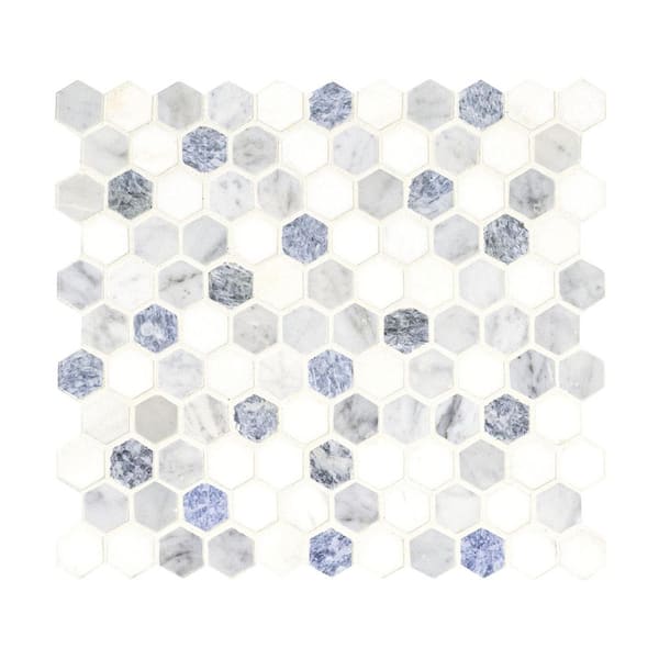Azula 1 in. Hexagon 12 in. x 12 in. x 0.38 in. Polished Marble Mesh-Mounted Mosaic Tile (9.6 sq. ft. / Case)