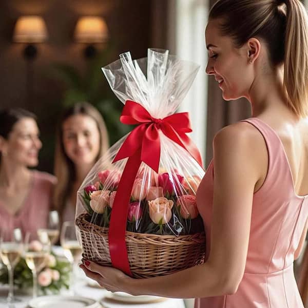 Large Cellophane Bags 30x40 Inches - 10 Pack Clear Gift Wrap Baskets